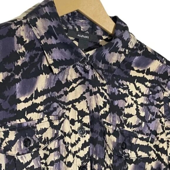 Alfani Button Down Purple  Abstract Animal Print Business Casual Shirt Dress - Picture 6 of 7